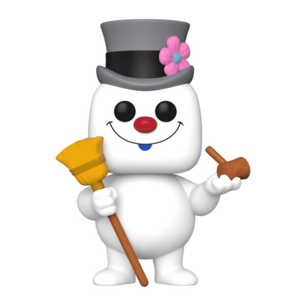 Frosty holding broom and pipe